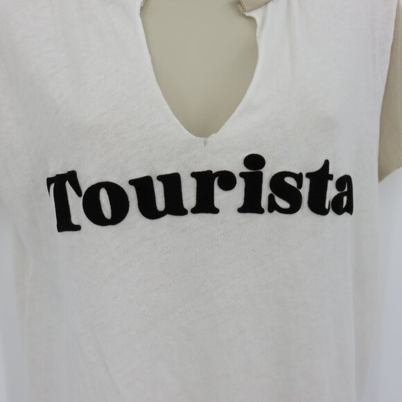 Wildfox Women Large Tourista Short Sleeve Boxy T Shirt Top White Beige Sheer - Picture 3 of 10